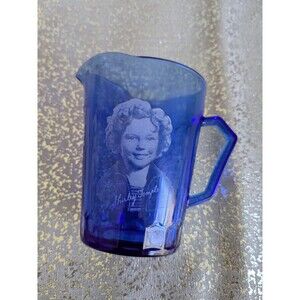 Vintage Shirley Temple 4.5” Tall Cobalt Blue Depression Glass Cream Pitcher 30s
